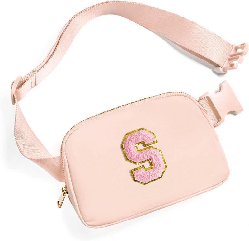 Gitus 6 7 8 9 10 Year Old Girl Gifts Belt Bag Fanny Pack Crossbody Bags with Initial Letter Patch Things for Teen Girls Easter Gifts for Girls Travel Essentials（Coral Pink-S） - Image 1